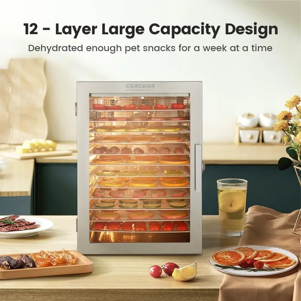 Machine 12 Stainless Steel Trays, 800W Dehydrator for Herbs, 10.9ft² Meat Dehydrator for Jerky,190ºF Temperature 2