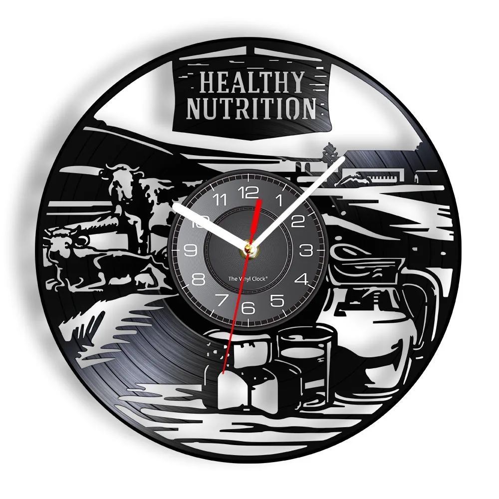 

Healthy Nutrition Farmhouse Wall Clock Dairy Farming Cow Cattle Vinyl Record Wall Clock Fresh Farm Milk Sign Vintage Clock Watch