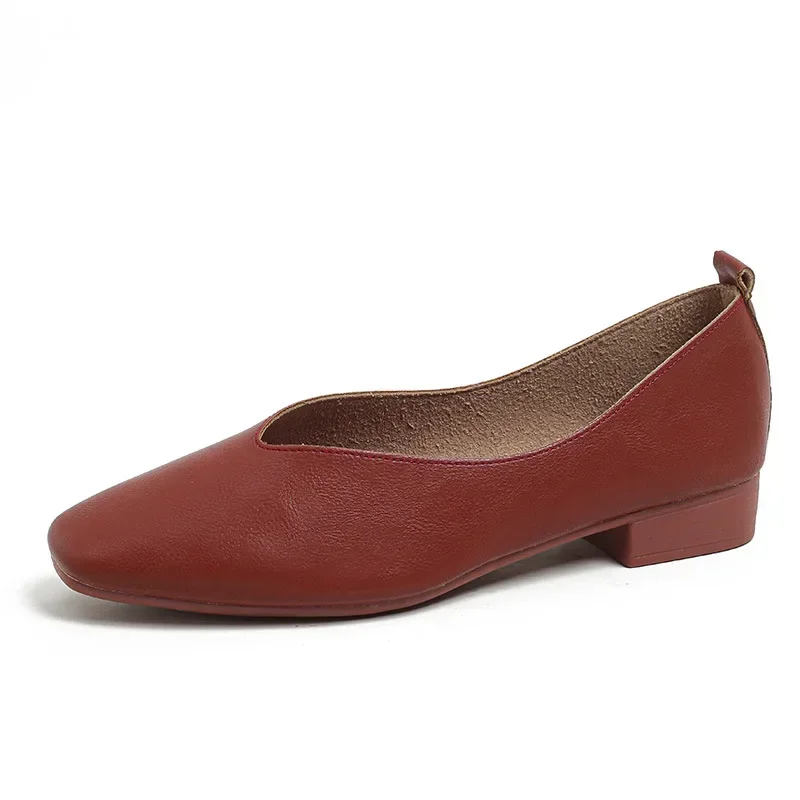 Genuine Leather Multi-color Low-heeled women's Shoes  Round Toe Flat Bottom Shallow Cut Single Shoe Casual Versatile Loafers 5