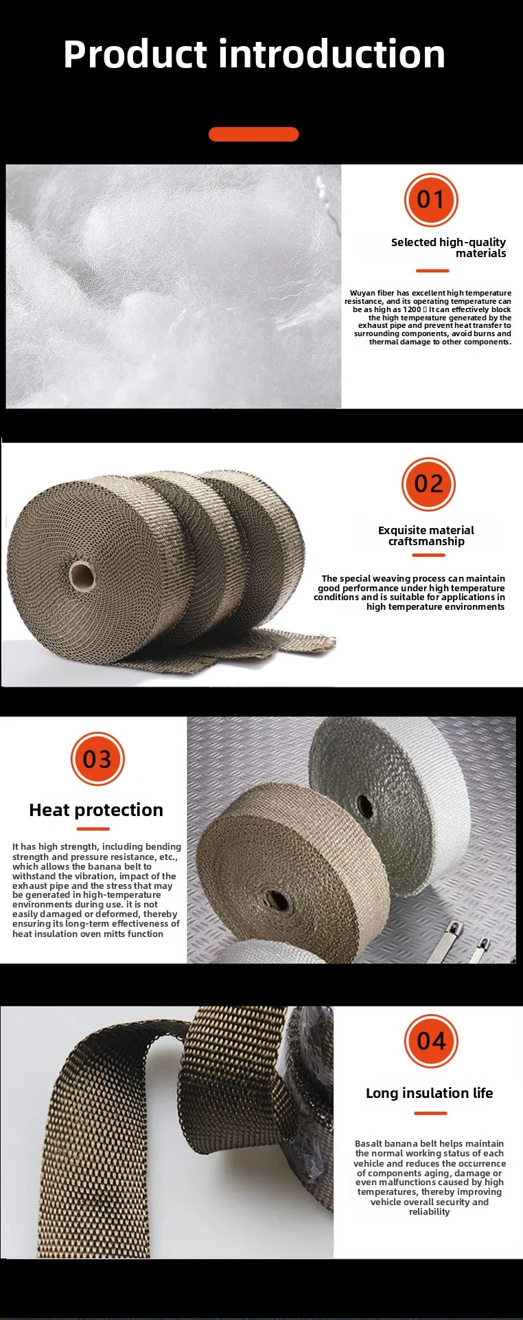 Motorrad Auspuff Thermal Band Wärme Wrap Schutz Verteiler Isolierung Band mit Edelstahl Krawatten Fiberglas Hitzeschild Band – Detail 5