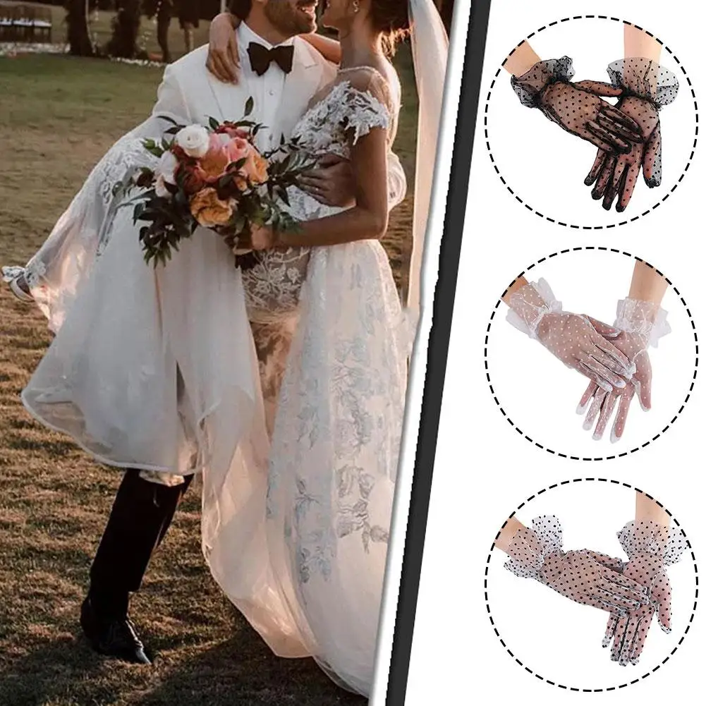 

Sexy Black Gloves Dot Short Style Lace Lace Female Gloves Wedding Breathable Gloves Protection Sun Wedding Cycling Bride Q1F4