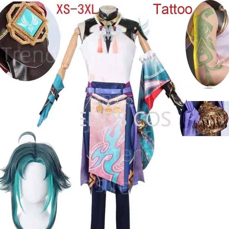 Cosplay Costume Xiao Cosplay Costume Cosplay Anime Xiao Full Set Wig Mask Tattoo Sticker for Halloween Outfits