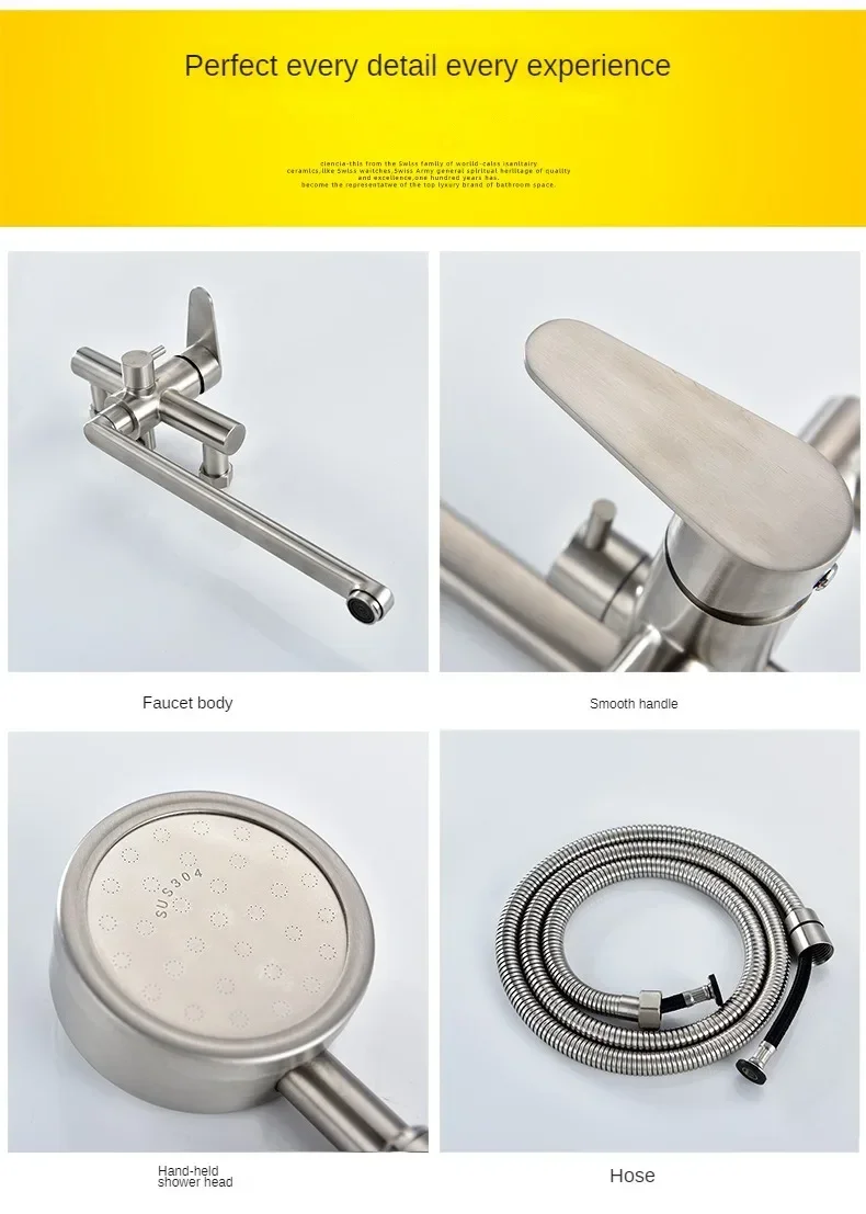 Toilet Bathtub Water Faucet Tap Cold and Hot Extended Shower Faucet Set Wall Mounted Mixed Valve with Shower Head Sprayer 2