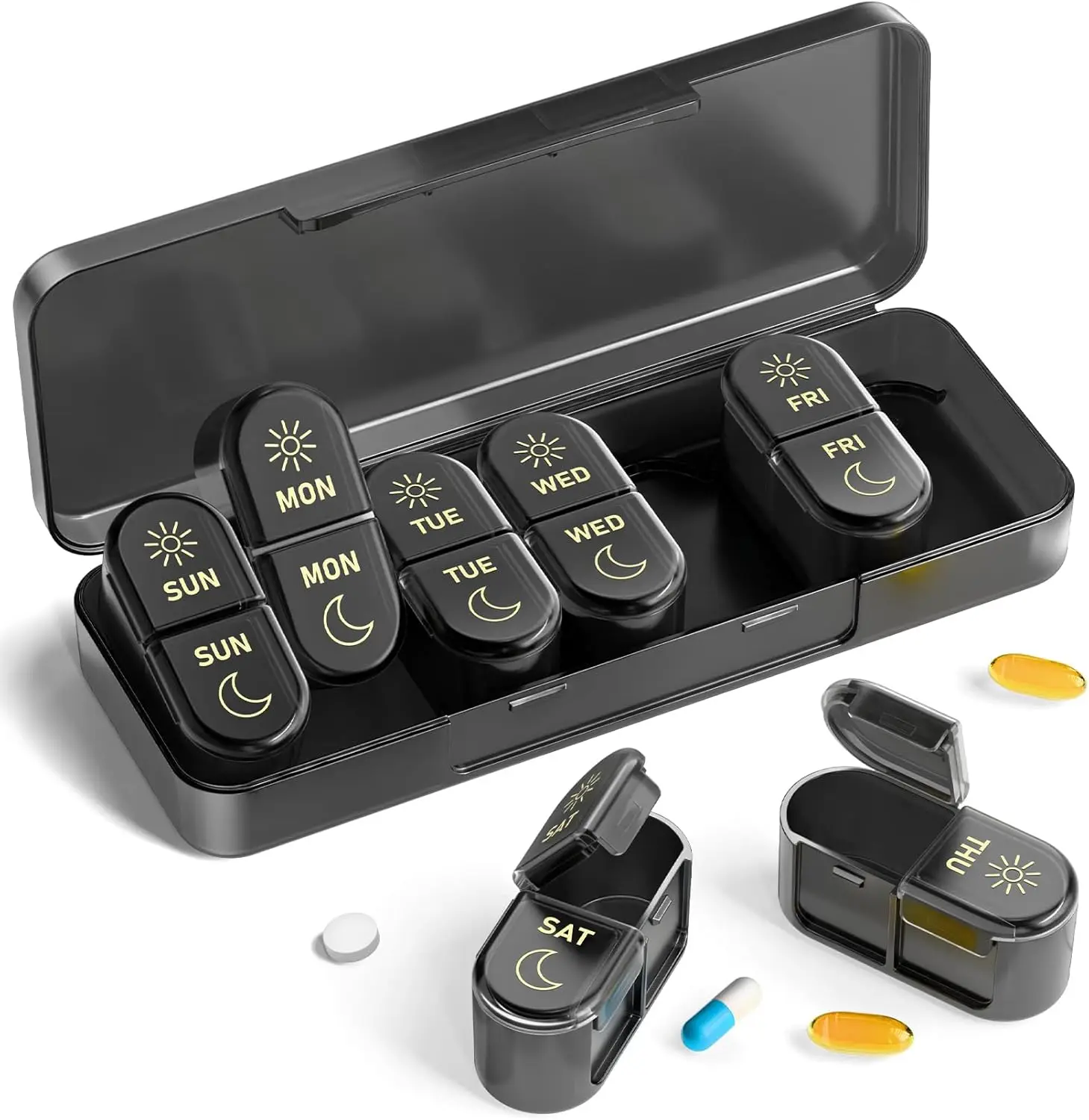 Weekly AM/PM Pill Organizer - Compact Travel Medicine Case