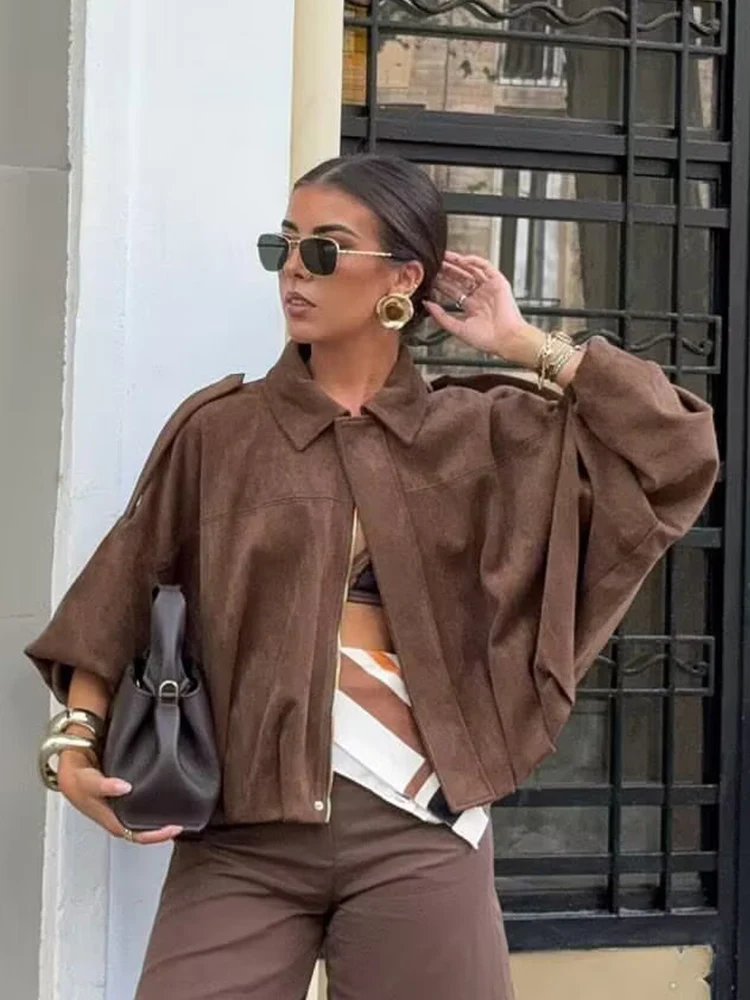 Women Imitation Deer Skin Jacket 2025 New Autumn Winter Fashion Long Sleeve Zipper Coat Chic Female High Street Outerwear