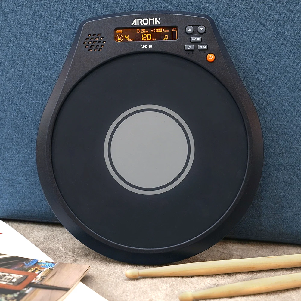 AROMA 8 Inch Rechargeable Multifunction Electronic Dumb Drum Pad with Speed Detection 3 IN 1 Digital Metronome Practice Drum