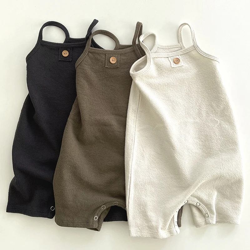 

Korean Style Newborn Baby Boys Girls Jumpsuit Sleeveless Solid Color Toddler Baby Boys Girl Romper Baby Girls Clothes For Summer