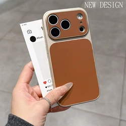 Elegant Leather Window Phone Case with Matte Soft Bumper and Shockproof Protection - iPhone 15 Plus (Brown)