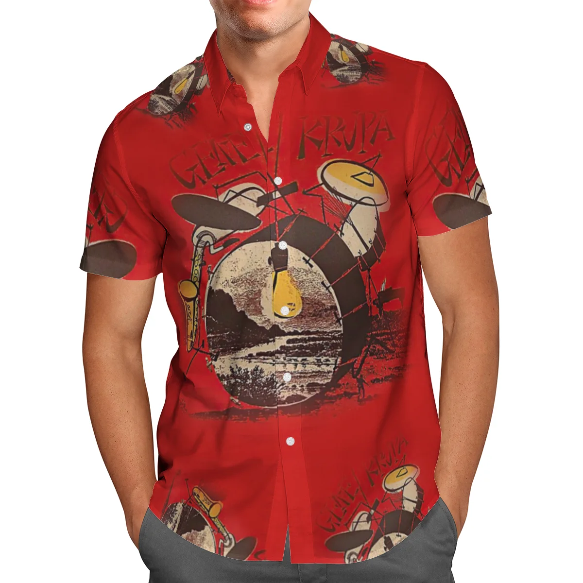 

3D Print Harajuku Rock drum Set Guitar Men Leisure Hawaii Unisex Fashion Short Sleeve Shirt Streetwear Ropa De Hombre Top WY-366