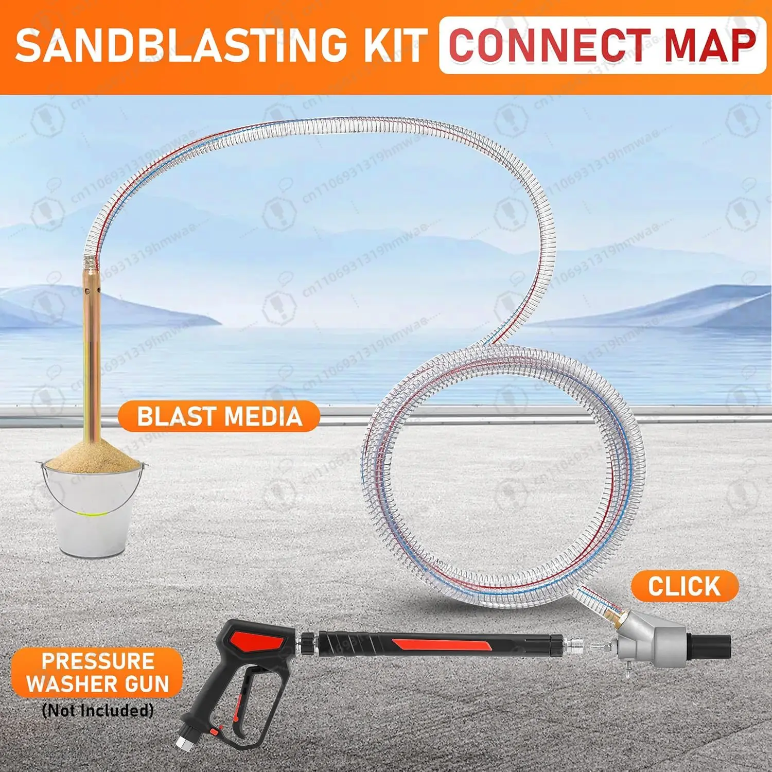 압력 세척기 샌드블라스팅 키트, 압력 세척기용 무분진 습식 샌드 블래스터, 5000 PSI, 8.0 GPM, 1/4인치 퀵 커넥트