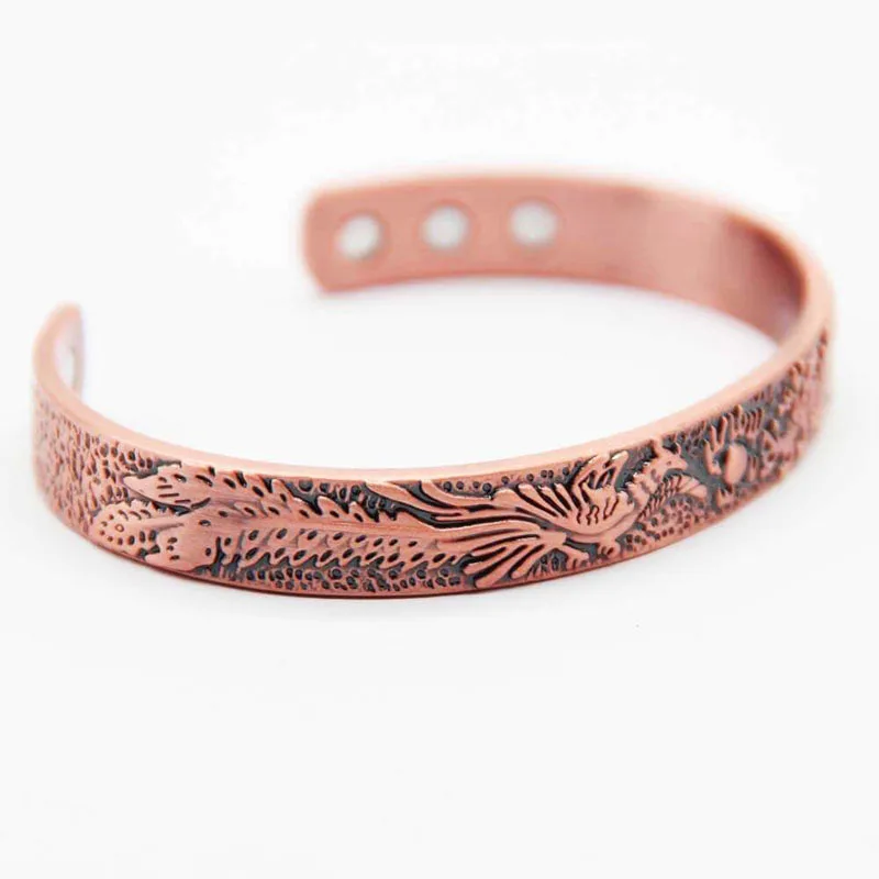 Vintage Magnetic Pure Copper Bracelet Women Benefits Energy Adjustable Cuff Bracelet Male Copper Bangles Mens 9.5mm Wide