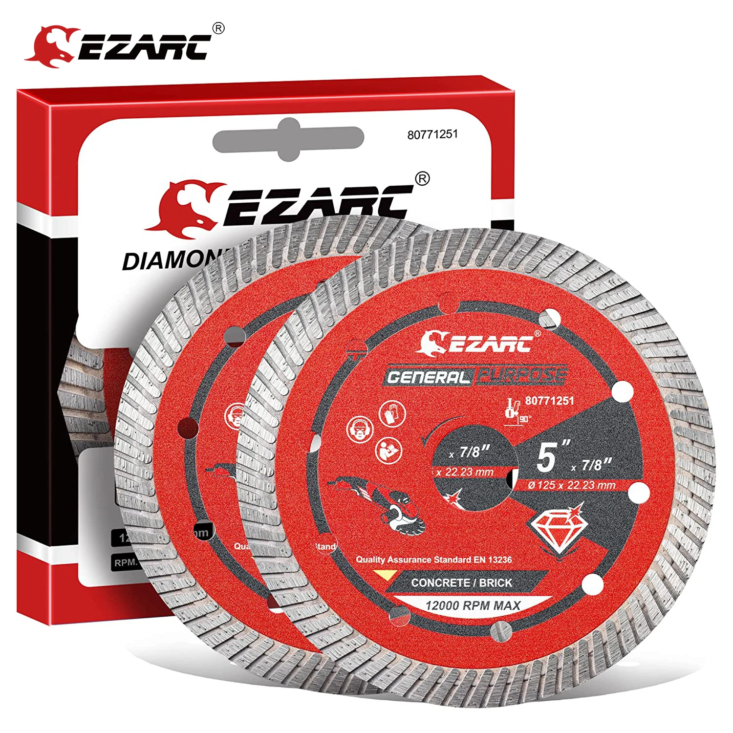 Фото Алмазные пилы EZARC, 2 шт., 4,5 дюйма/5 дюймов, для угловой шлифовальной машины, лезвие для быстрой резки фарфора, керамики, гранита, мрамора, кирпича №1