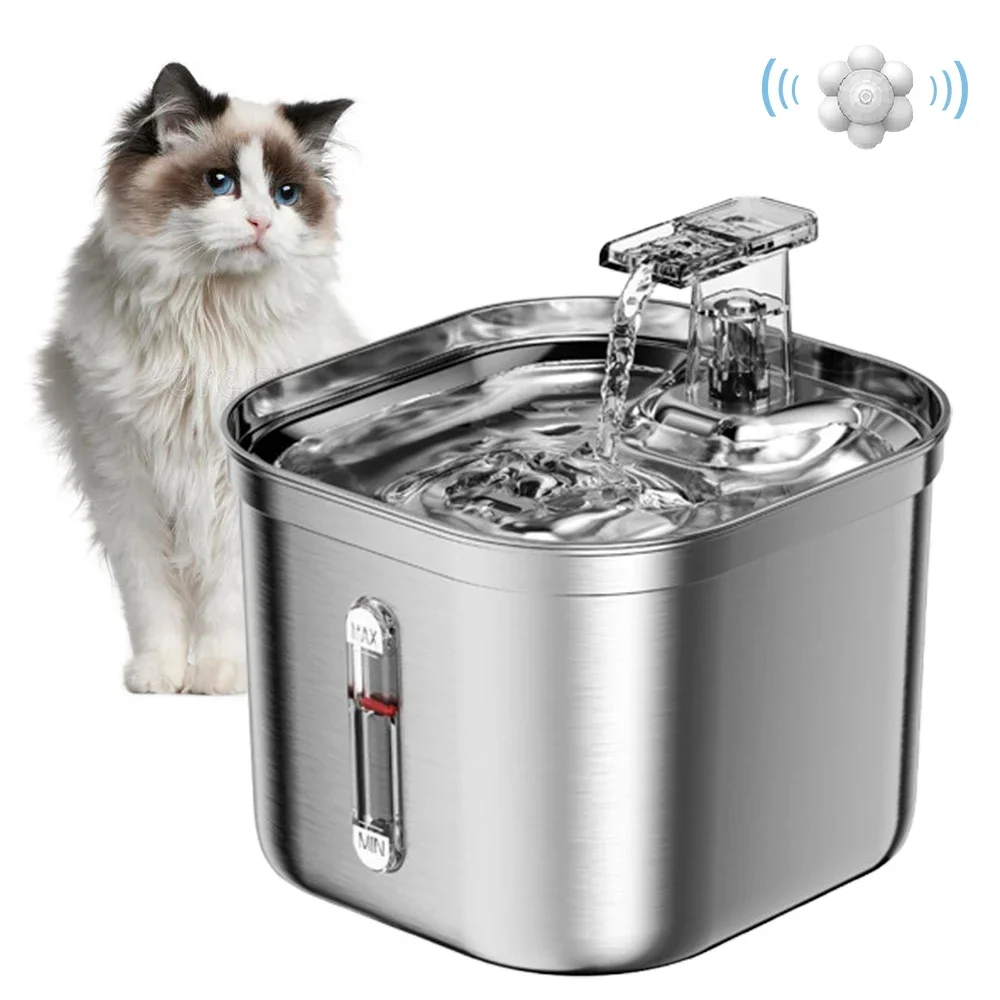 Cat Water Fountain 2.2L/73oz Cat Water Fountain Stainless Steel Pet Water Fountain for Cats Inside 1Filters&Ultra-Quiet Pump Dog Pet