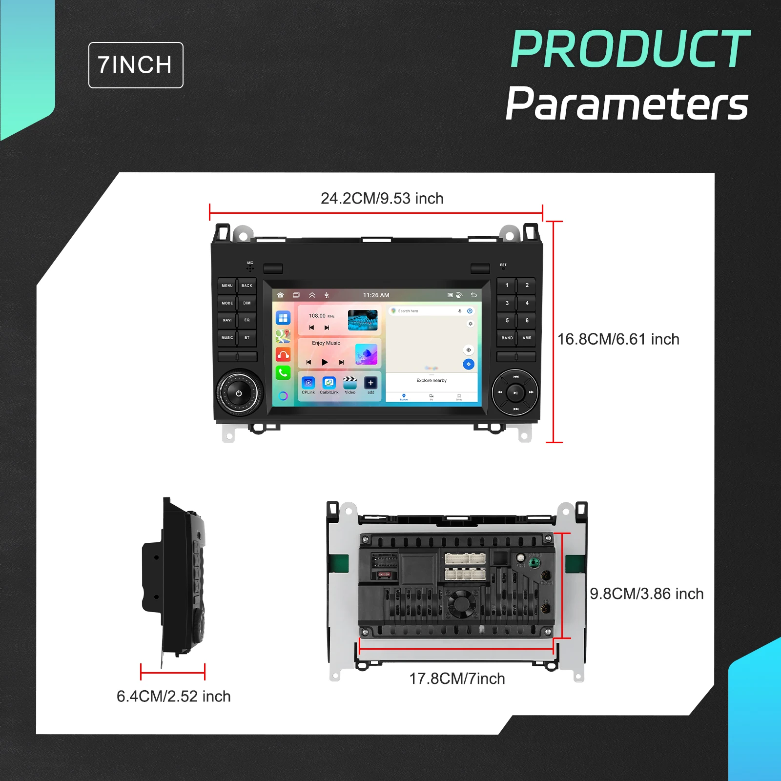 Radio para coche Podofo 2DIN 4+64G con Carplay para Mercedes Benz B200 Sprinter Clase A, GPS, Android Auto, WIFI, Mirror Link, sistema inteligente. 6