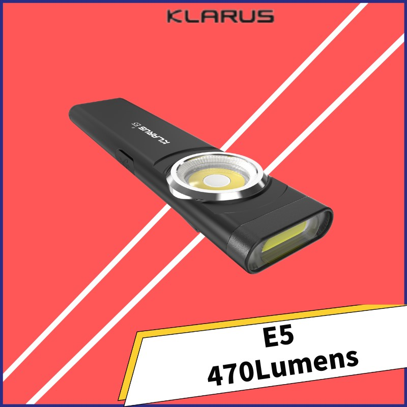 Klarus E5 COB Flashlights Magnetic Dual Light 470Lumens Torch 8 Lighting Modes USB C Recharge