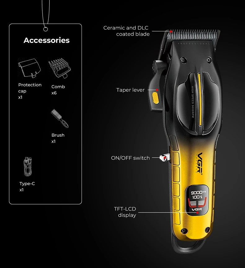 Clipper Cordless Trimmer Professional Hair Cutting Machine Barber 9000 RPM Elect