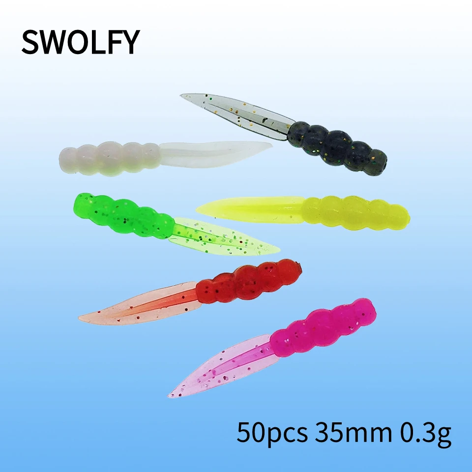 SWOLFY 50PCS New Mini Soft Fishing Lure 0.3g/35mm Silicone Bait Swimbait  Wobblers Worm bass Carp Rockfishing Fishing Tackle - AliExpress