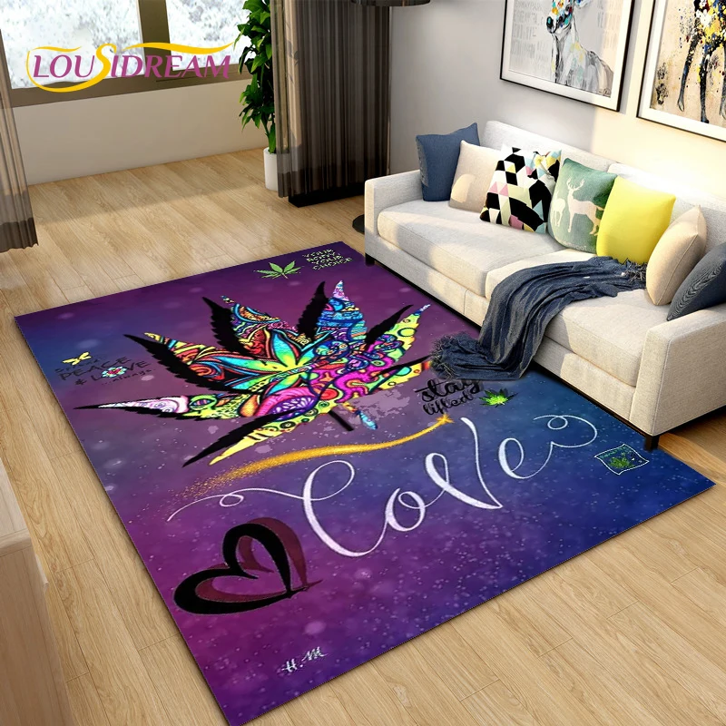 Reggae Music Jamaican Style Maple Leaf Area Rug,Carpet Rug for Living Room Bedroom Sofa Decoration,Kitchen Non-slip Floor Mat