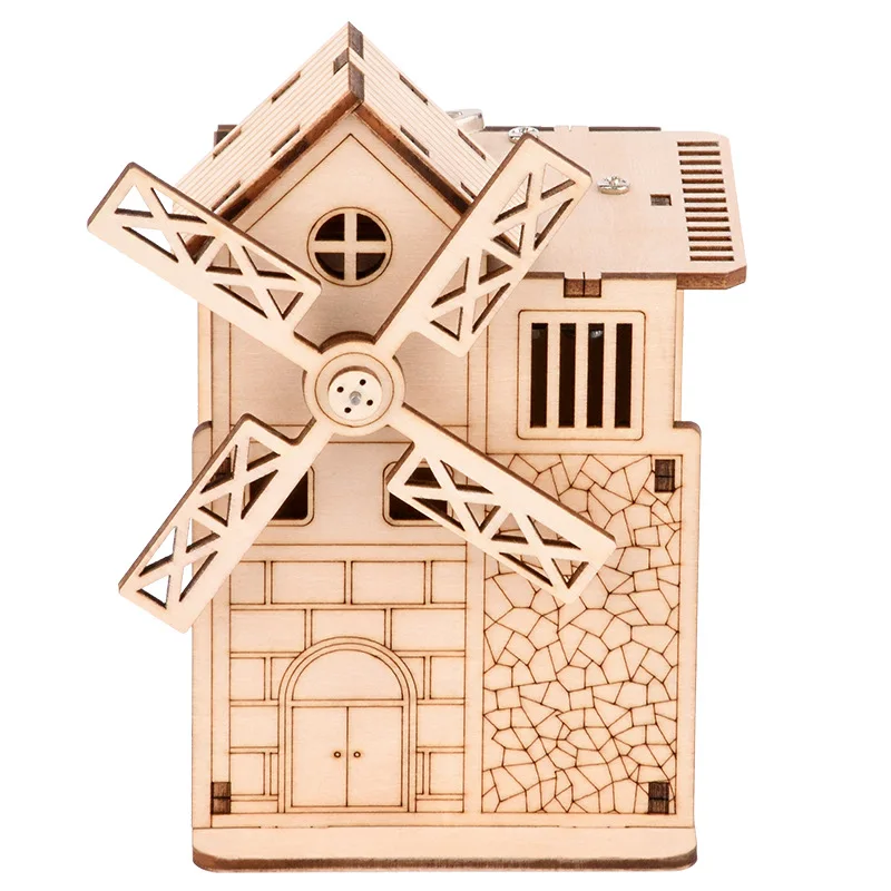 

DIY Big Windmill Clockwork Music Box Assembly Model Three-dimensional Wooden Puzzle Toy Model Material Package