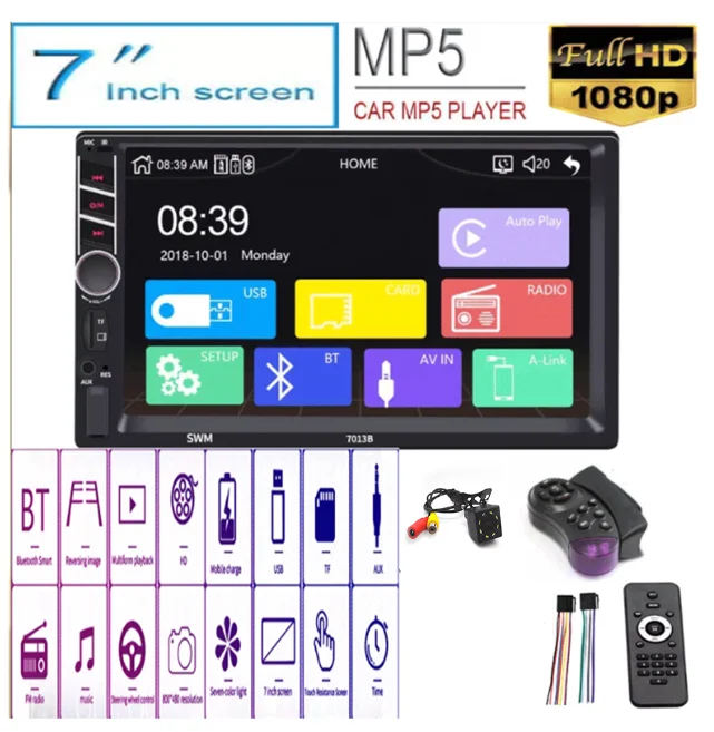 

Автомагнитола 2Din 7013B, мультимедийный плеер с 7 "сенсорным HD экраном, с камерой заднего вида, MP5, Bluetooth, AppleAndriod Carplay