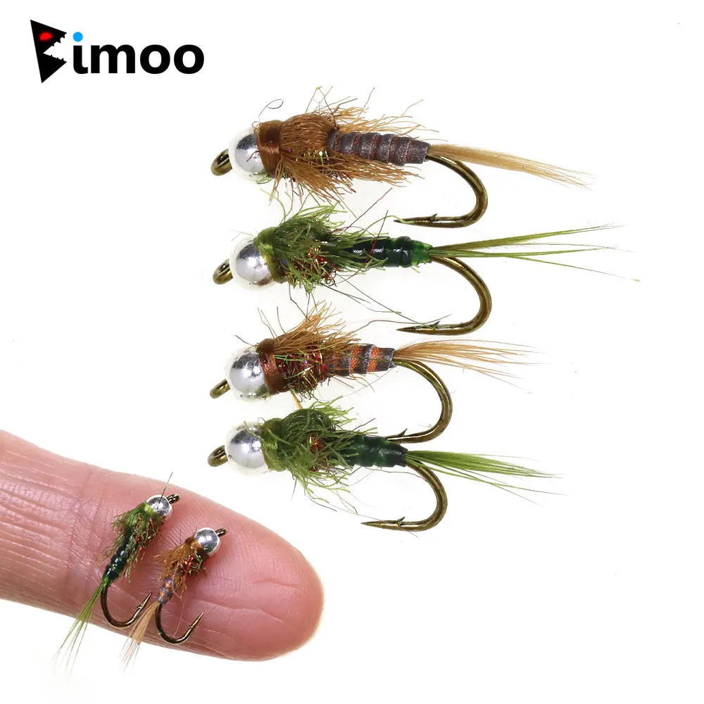 6 Stück # 14 # 16 Messingperlen-Kopf Mayfly Nymphenfliege Schnell sinkende künstliche Euro-Nymphenfliege für Forellen- und Fischgrälfischen Olivbraun