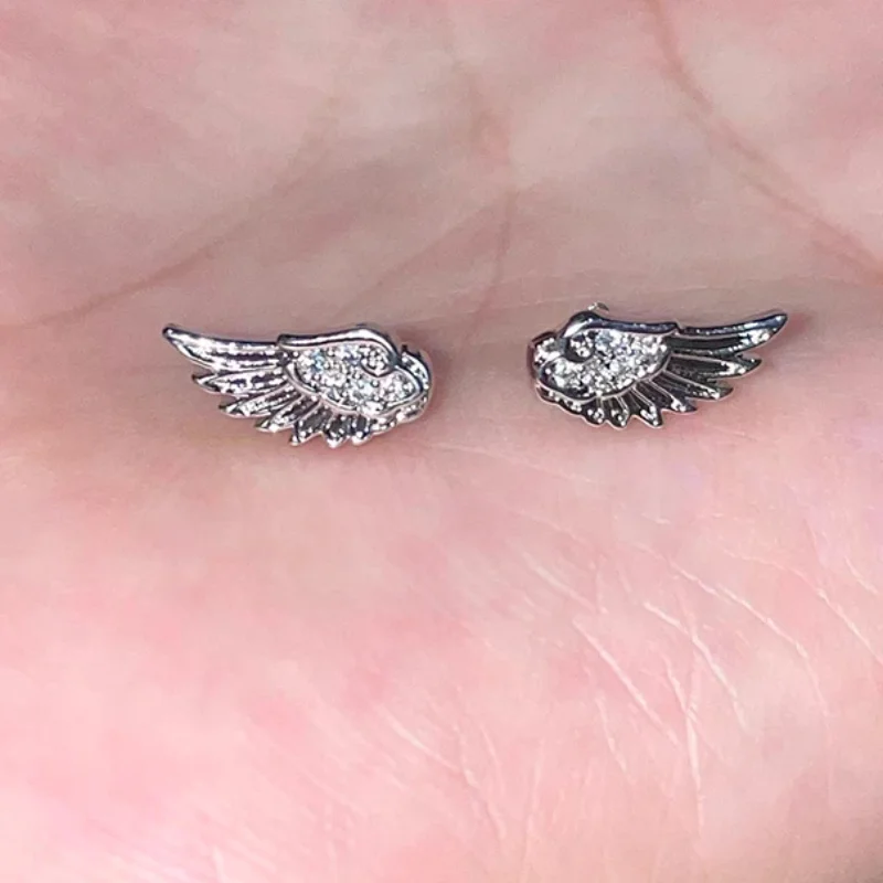 1pair Vintage Angel Wings Stud Earrings - Creative Punk Couples Earrings For Women Fashion Jewelry Birthday Gift Cute Ear Studs