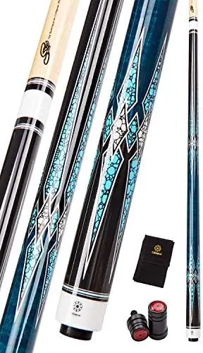 

Pool Cue with Soft Case,Black with Cream Points and Turquoise,Wrapless Handle 58Inch Professional Pool Stick