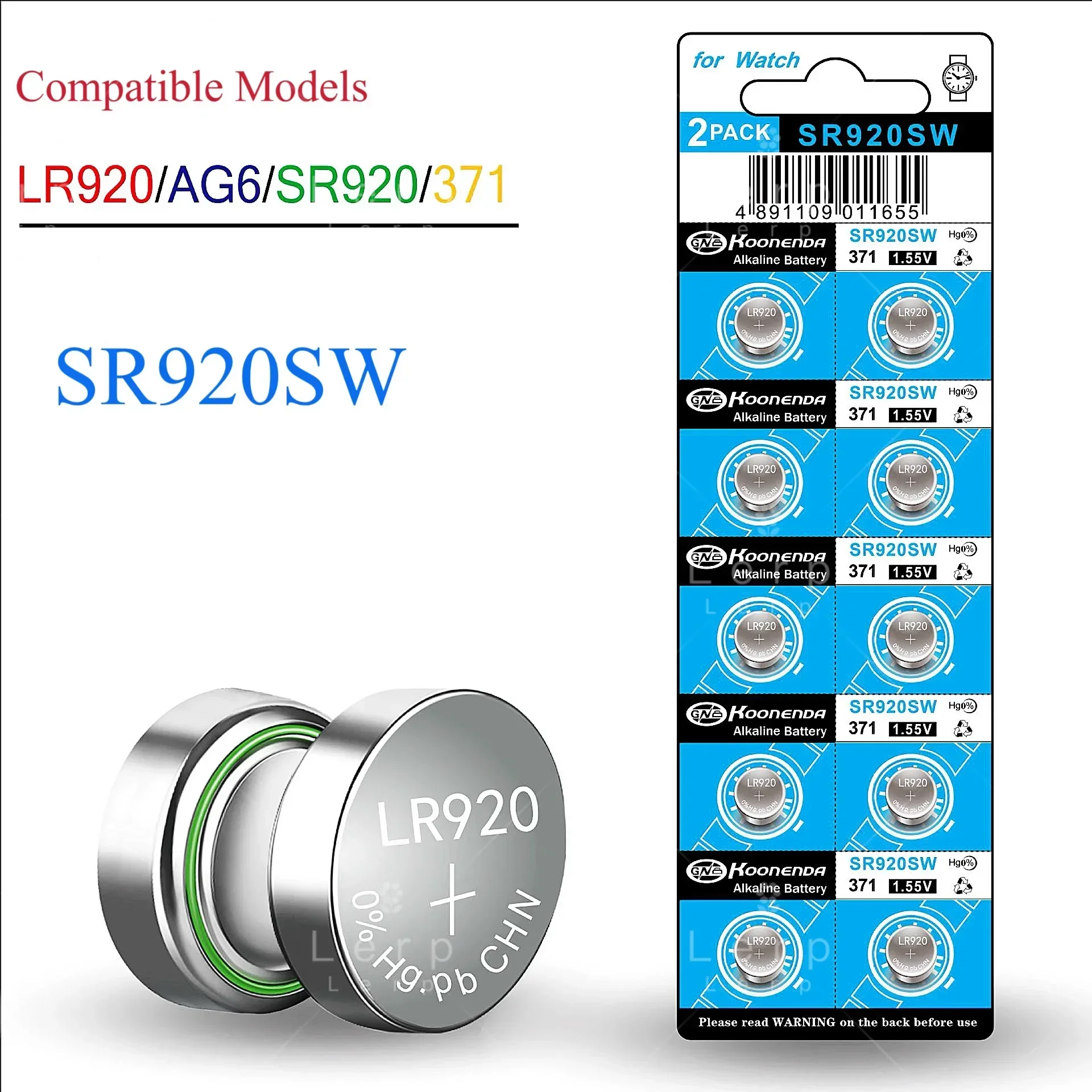 

Кнопочная батарея AG6 SR920SW, Кнопочная батарея LR920 371, батарея для часов