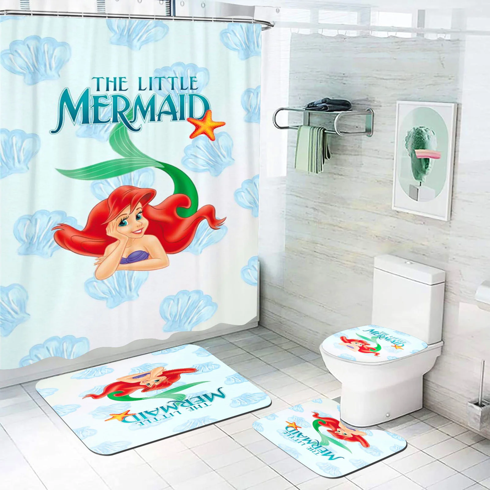 

Mermaid Ariel Bathroom Accessories Shower Curtain Anime 4 Piece Set Mats And Curtains For Living Room Decor Sets Luxury Cute