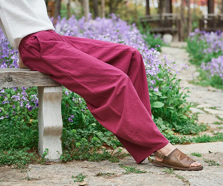 Vintage Style Cotton Linen Women Pants 2022 Spring Summer New Elastic Waist Solid Color Women Vintage Wide Leg Pants RV911 nike pants
