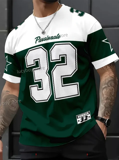 2025 new in Men NO.32 Print  American Style T-Shirt Man Short Sleeve O- Neck sport Tee Vintage Basketball T-shirt Men Clothes 2