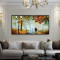 Large 3D Oil Painting Handmade Multi-Color Thick Painting Landscape Wall Art Canvas Romantic Couple In Forest Artwork Home Decor