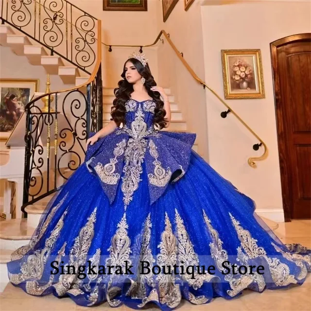 Blue And Gold Quinceanera Dress Royal Blue Sweet 16 Dresses With