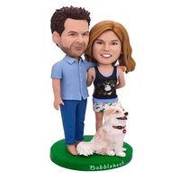 Personalized Couple and Dog Bobblehead Figurine Toy for Private Collectibles Sculpture Handmade Clay Figurine 1