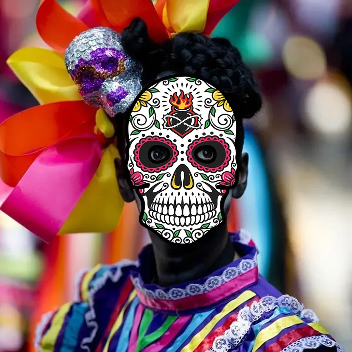Colorful Paper Skull Dress Up Party Face Masks for Mexican Day of The Dead Theme Party Halloween Masquerade Decoration