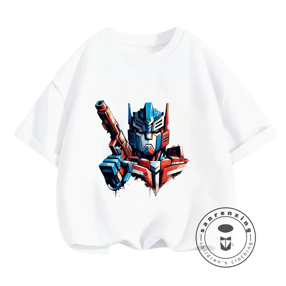 Hot Movie Transformers for Summer Coolness Boys' Elastic Prints on O-neck T-shirts Affordable Street Style for Children 4