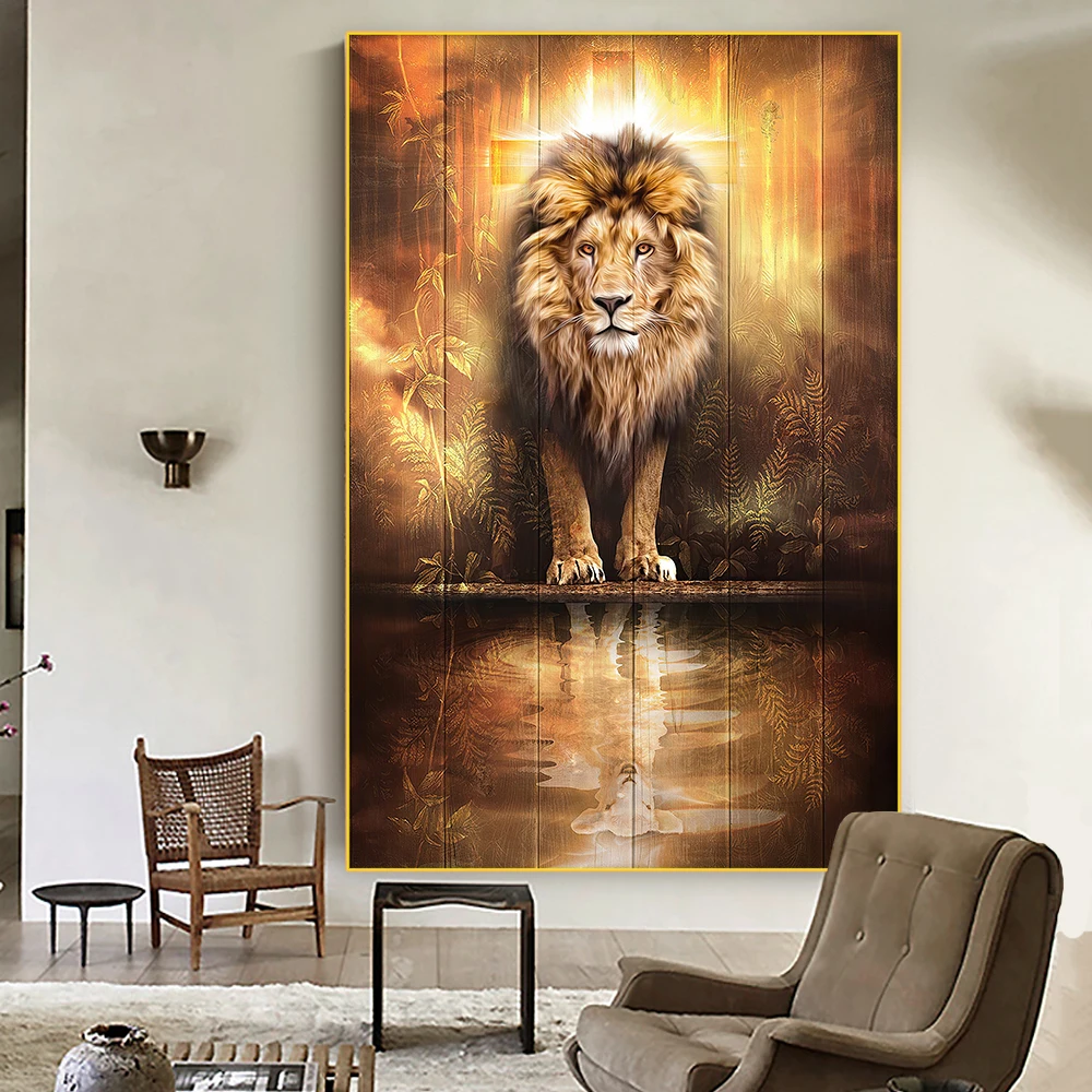 

Wild Lion Water Shadow Sheep Canvas Painting Inspirational Animal Posters Wall Art Prints Pictures for Living Room Home Decor