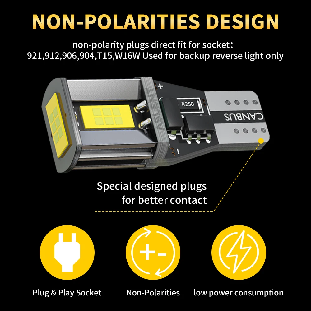 W16W T15 LED ���� ĵ���� ���� ���� ��� ������ LED 921 912, �ڵ��� ���� �극��ũ ����, ���� ����, ũ���� ȭ��Ʈ DC12V, 2 ��