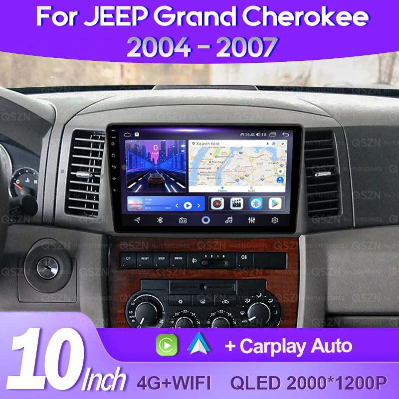 Autoradio Android 13 Double DIN 10 Pouces Pour Jeep Grand Cherokee 2004-2007
