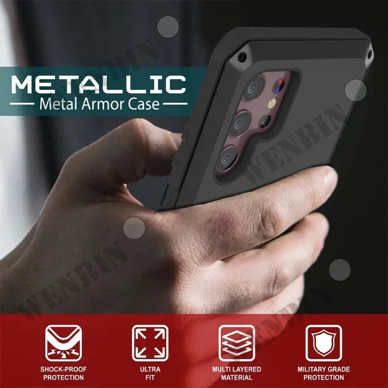 Case For Samsung S24 Ultra S23 Ultra Plus Note 20 Ultra Case Heavy Duty Protection Doom Armor Metal Aluminum Phone Luxury Cover