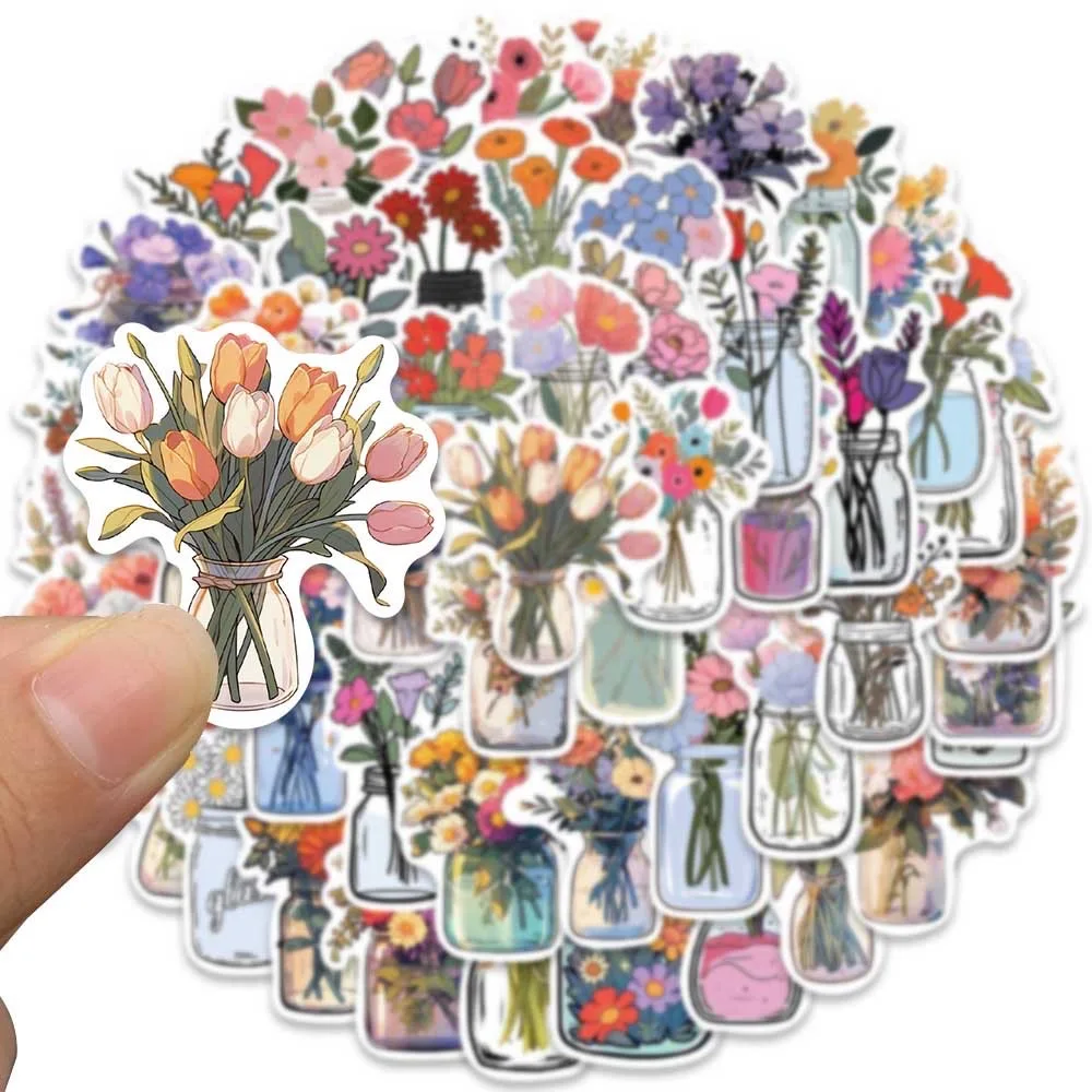 Ins Cute Cartoon Bottle Flower Stickers Aesthetic DIY Luggage Guitar Notebook Graffiti Decoration Sticker Toy 10/50pcs