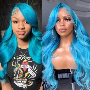 Blue Lace Front Wig Long Body Wave Synthetic Hair Wigs 13x4 Glueless Daily Waer Heat Resistant Fiber Hair Daily Wear Cosplay