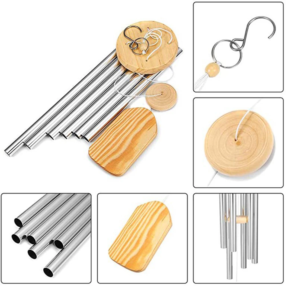 1pc 6 Tubes Aluminum Alloy Wind Chimes with Hook Bells for Outside Home Wedding Party Memorial Decoration Ornaments Gifts