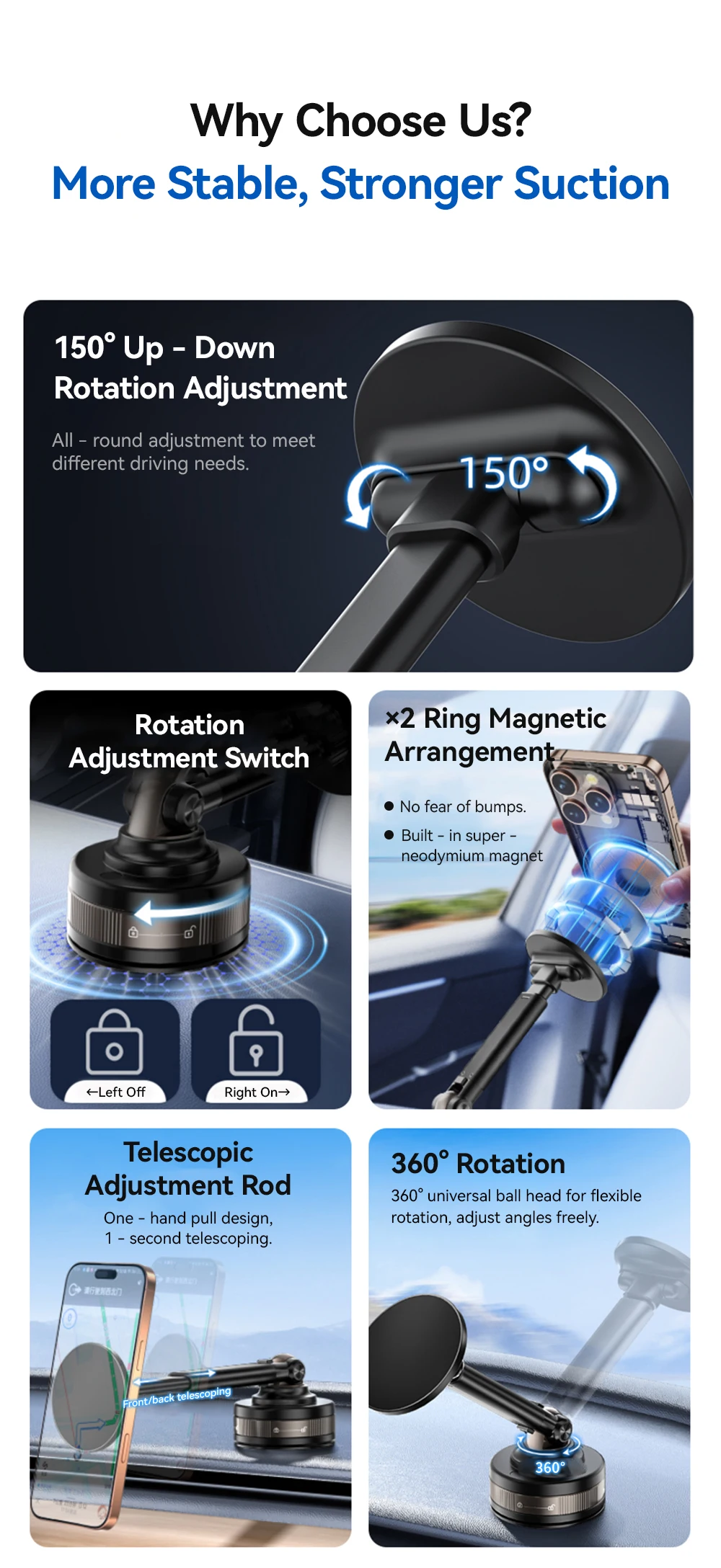 Magnetic Car Phone Mount Strong Magnet Dashboard Windshield Suction Cup Phone Ho