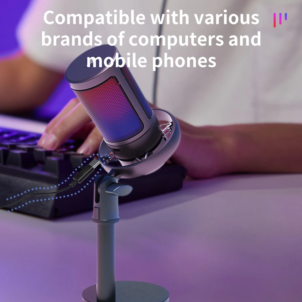 Gooermi RGB 컴퓨터 마이크 콘덴서, 데스크톱 게임용 USB 마이크, 스트리밍, 노래, 녹음용, A22
