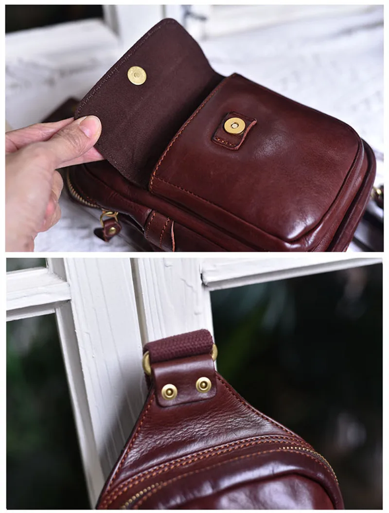 Retro fashion high quality natural genuine leather ladies and men's small chest bag outdoor daily weekend shoulder crossbody bag