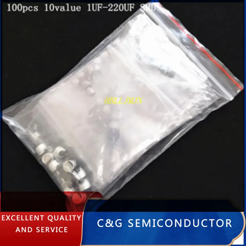 100pcs 10value 1uf220uf Smd Aluminum Electrolytic Capacitor Kit (6.3v