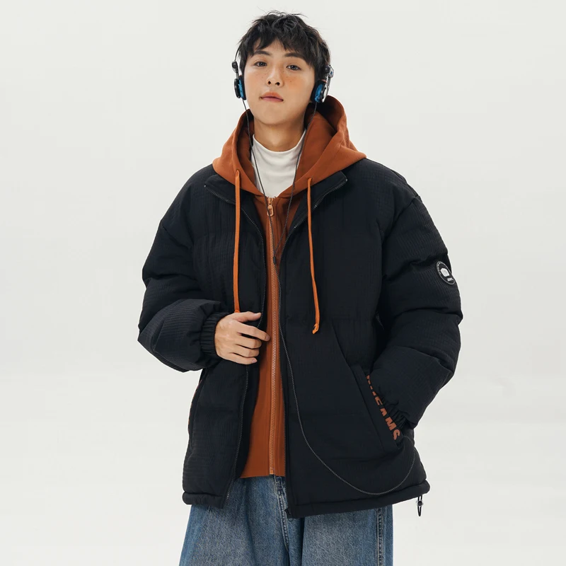 High Street Men's Jacket Winter Fake Two-Piece Hooded Coat Cotton-Padded Jacket Thick Warm Vintage Fashion Youth Oversize Parkas