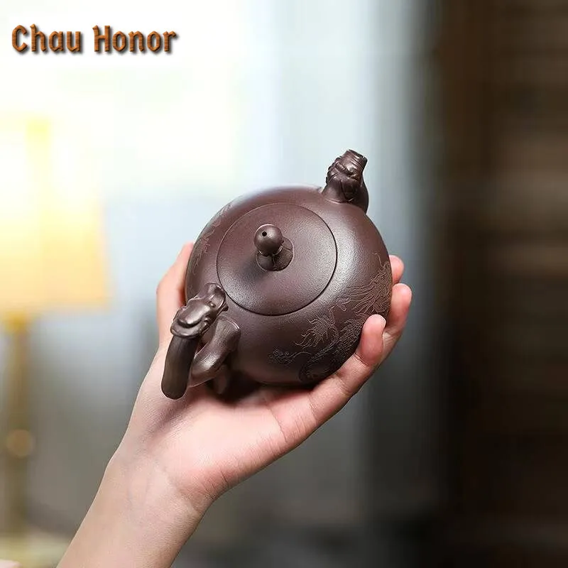 260ml Authentic Yixing Purple Clay Teapot Handmade Dragon Ball Game Tea Pot Tea Brewing Kettle Chinese Zisha Tea Set Drinkware