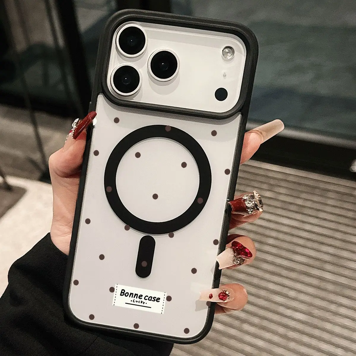 Elegant Polka Dot Wireless Charging Phone Case - Durable Acrylic Cover